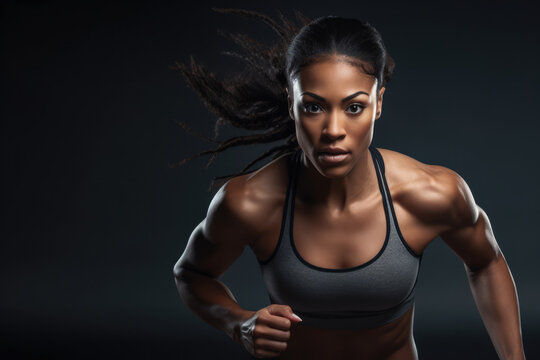 African American female athlete running isolated of the background . Generative AI.