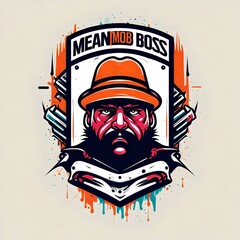 Obraz premium A logo for a business or sports team featuring a fictional caricature of a mean mob mafia boss that is suitable for a t-shirt graphic.