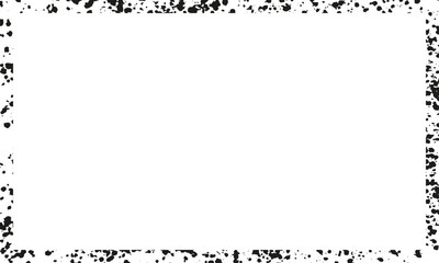 Grunge Rectangle, Paint Spray Dirty Frame. Black Ink Grungy Border with Rough Texture. Aged Frame with White Background for Text. Abstract Design Element. Isolated Vector Illustration