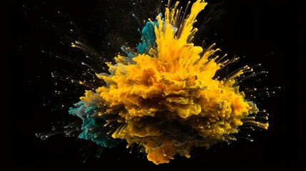 Yallow Odyssey, Abstract Art Unleashes an Explosive Fantasy of yallow Paint Splashes on a Dark Canvas, Igniting Imagination in Free Space. Generative AI