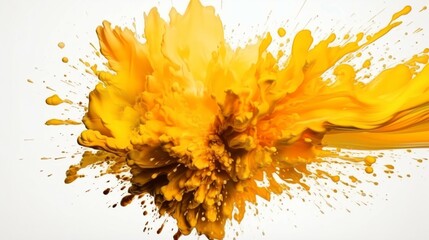 Fantasy Burst, Yellow Paint Splashes Illuminate a White Abstract Canvas, Creating an Explosive Artistic Vision in Free Space. Generative AI