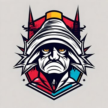 A logo for a business or sports team featuring a fictional caricature of a mean mob mafia boss that is suitable for a t-shirt graphic.