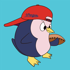 American Football Penguin Cute Cartoon Character Sports Mascot