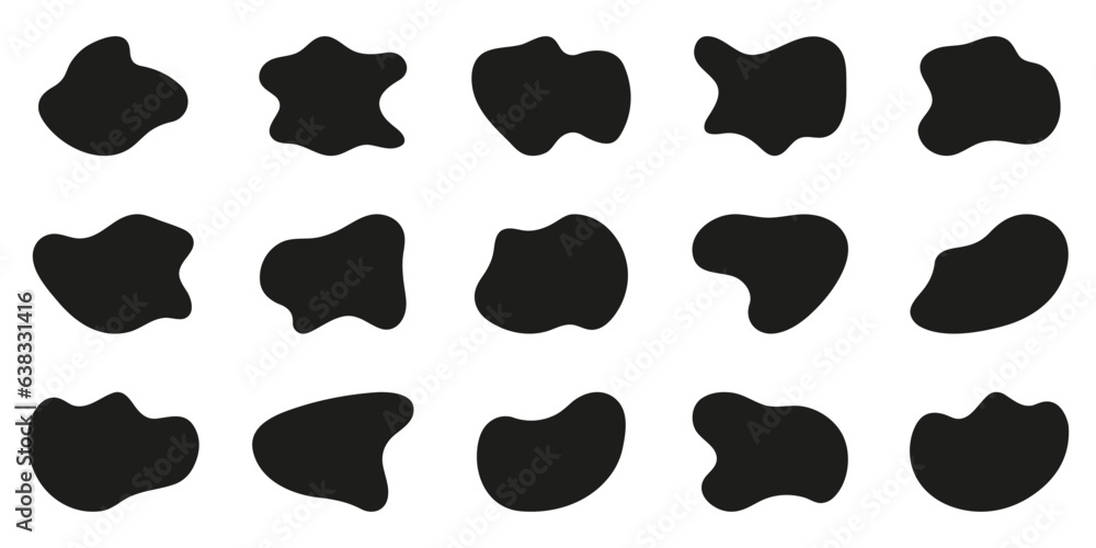 Poster irregular organic shape on white background. fluid splodge. random circle blob collection. black rou