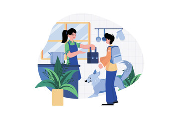 Mother giving lunchbox to her son