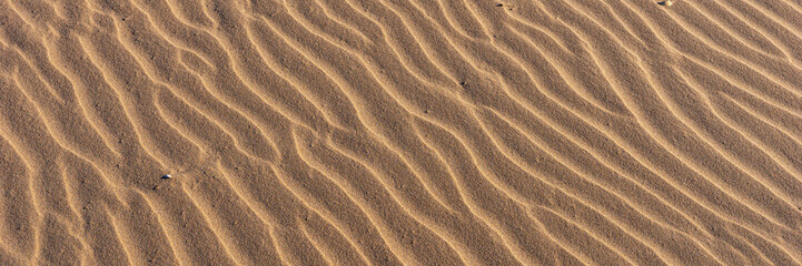 Panoramic image. Wavy sandy background. Beach sand texture
