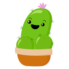 Cartoon cactus character. Phallic symbol penis flower. Stock vector illustration isolated on a white background.