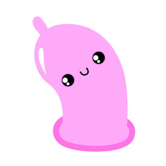 Condom cartoon character. Stop AIDS. Cartoon condom. Safe sex, contraception. Cute kawaii emoji preservative. Vector illustration isolation on a white background.