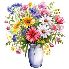 A bouquet of flowers in a vase. Watercolor illustration
