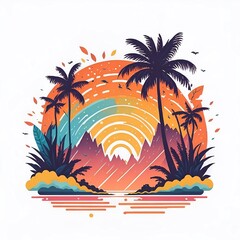 Fototapeta na wymiar Small island with palms. AI generated illustration