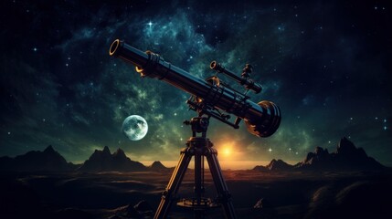 Vintage telescope revealing celestial wonders in a futuristic night sky | generative ai
