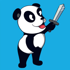 Panda With Sword Cute Fantasy Knight Hero Cartoon Character