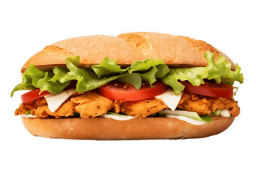 Transparent Background Chicken Meat Sandwich with Salad. Generative AI