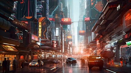 Futuristic Cityscape Sleek Skyscrapers, Neon Lights, and Flying Vehicles. Generative AI