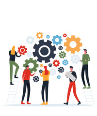 Flat Style And Flat Graphic Of 5 Corporate People With Gear Vectors