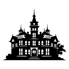 black silhouettle of haunted house, Halloween, ghost, Ai generartd