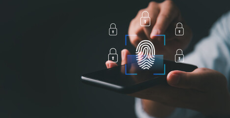 Internet online cyber security digital technology authorities fingerprint login smartphone.