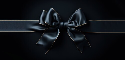 Black Friday Sale, black satin ribbon bow on black background banner. 