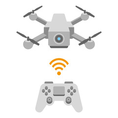 シンプルなイラスト_白いドローン,リモコン,コントローラー,カメラ