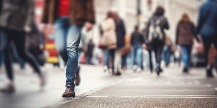 Motion blurred people legs crossing the pedestrian in New York city