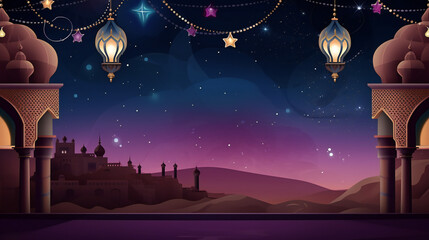 Arabian nights theme Party Background with empty copy space. Generative AI.