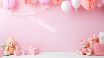 Baby Shower theme Party Background with empty copy space. Generative AI.