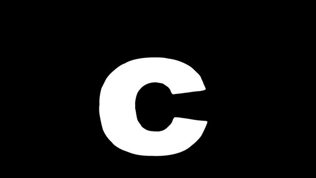 C letter small forming cartoon animation. Compatibile part of alphabet serie. Hand drawn bold educational style for children. Good for education movies, presentation, learning alphabet, etc...