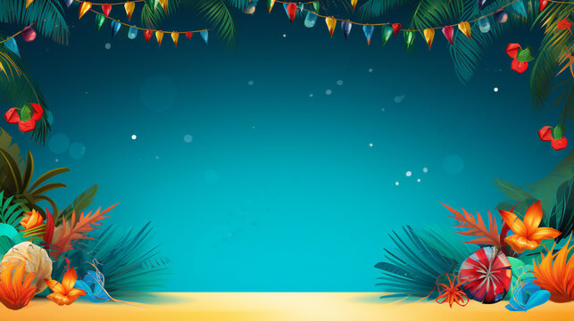 Carribean theme Party Background with empty copy space. Generative AI.