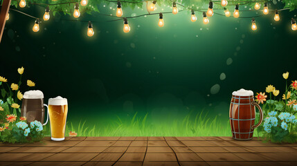 English beer garden theme Party Background with empty copy space. Generative AI.