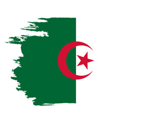 Painted with brush flag Algeria. Grunge flag Algeria. Watercolor drawing national flag Algeria. Independence Day. Banner, poster template. National flag Algeria with coat arms.