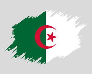 Grunge flag Algeria. Painted brush stroke. Watercolor drawing, vintage flag Algeria. National flag Algeria with coat arms. Independence Day. Banner, poster template.