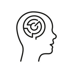 Logic Thinking Line Icon. Maze in Human Head Linear Pictogram. Mental Circle Labyrinth Outline Sign. Intellectual Creative Process Symbol. Editable Stroke. Isolated Vector Illustration