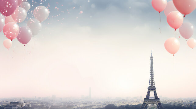 Paris theme Party Background with empty copy space. Generative AI.