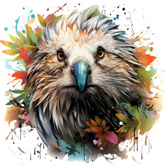 A mesmerizing fusion of art and nature in a Watercolor Porcupine T-shirt Design, the porcupine is surrounded, Generative Ai