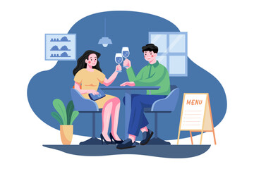 Romantic couple enjoying the celebrating anniversary Illustration concept on white background