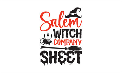 Naklejka premium Salem witch company sheet - Halloween SVG Design, Modern calligraphy, Vector illustration with hand drawn lettering, posters, banners, cards, mugs, Notebooks, white background.