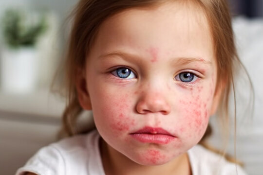 Portrait of a little girl with symptoms of diathesis on her face