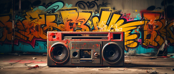 Retro old design ghetto blaster boombox radio