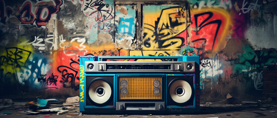 Retro old design ghetto blaster boombox radio