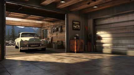 Garage with rolling gate interior