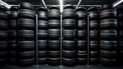 Tires in a tire store - obrazy, fototapety, plakaty