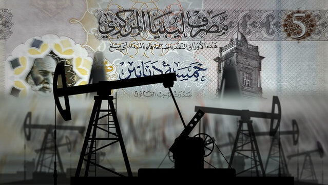 Libya Dinar money counting with oil pump