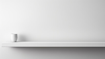 This is a universal minimalistic background that can be used for product presentations. White empty shelf on a light gray wall.
