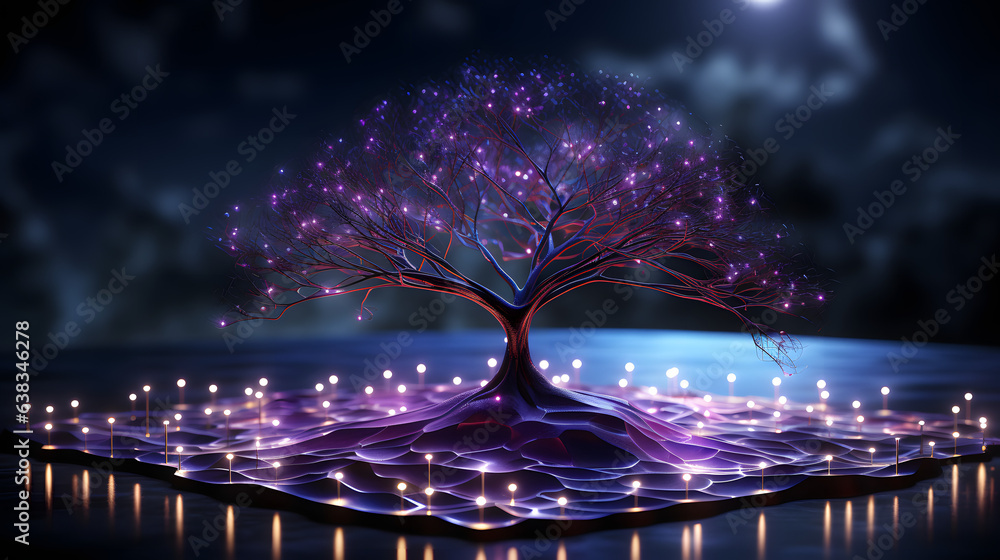 Poster amethyst token hedera hashgraph against a darkened background. depicting the efficiency of directed 