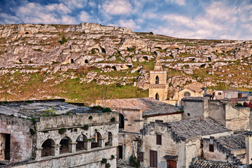 Fototapeta premium Matera, Basilicata, Italy: landscape at sunset of the old town
