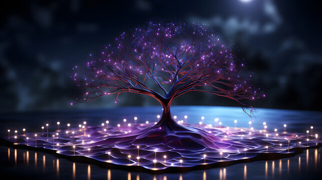 Amethyst token Hedera Hashgraph against a darkened background. Depicting the efficiency of directed acyclic graph structures