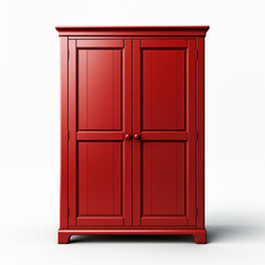 Red wooden wardrobe on white background, made with ai
