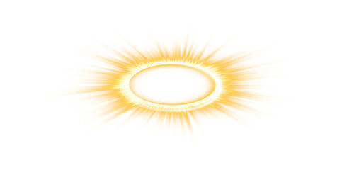 Golden halo angel ring Isolated on transparent background. Magic fantasy portal. Futuristic teleport. Light effect. PNG.