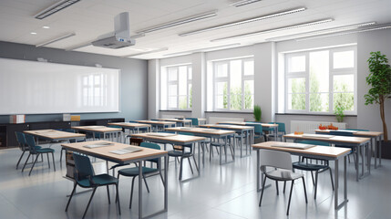 Modern classroom with white floor. High school