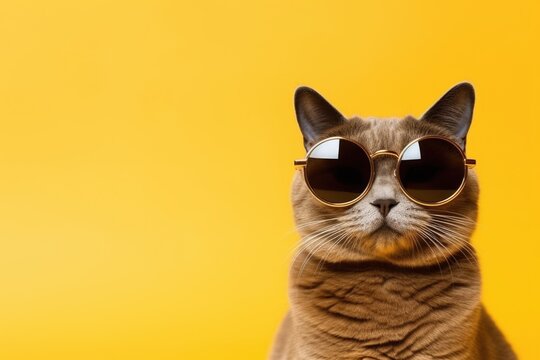 Space cat in sunglasses - cool cat meme with copy space